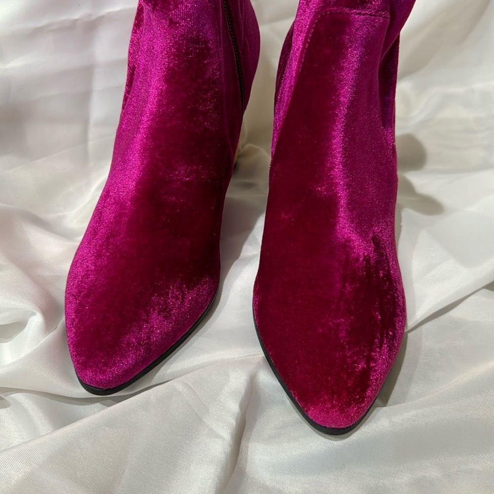 Fuchsia Velvet Peython Funky Gold Ridged Block Heels US 7.5 EU 37.5 - Picture 7 of 17
